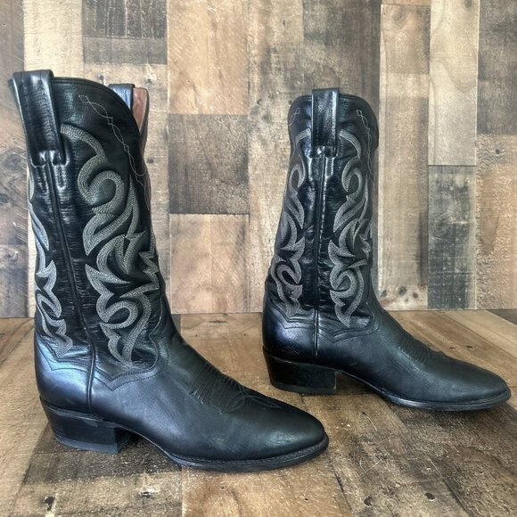 Dan Post 210 R Classic Black Western Cowboy Boots Mens 8 D - Picture 12 of 12